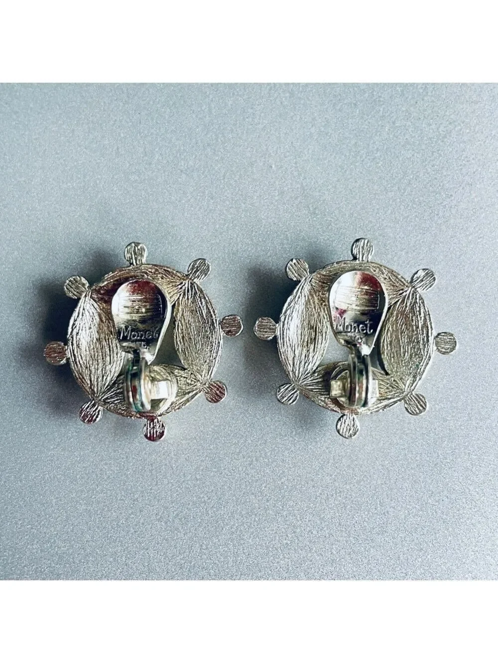 MONET Vintage Modern Round Brushed Silver Tone Clip On Earrings